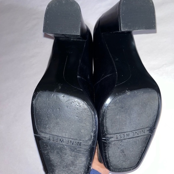 Vintage Nine West black fur silver buckle block Whimsigoth slip on heels Sz 8 - Picture 11 of 15